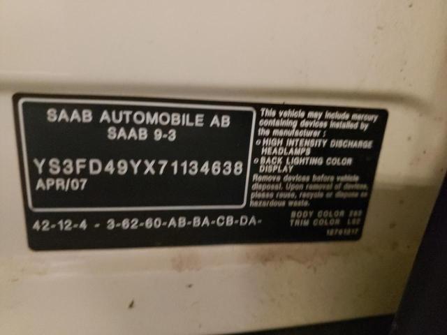 Photo 10 from auction – 2007 SAAB 9-3 2.0T with VIN YS3FD49YX71134638