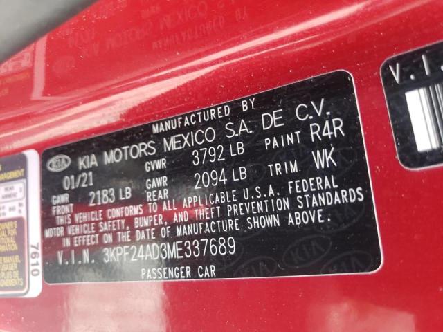 Photo 10 from auction – 2021 KIA FORTE FE with VIN 3KPF24AD3ME337689