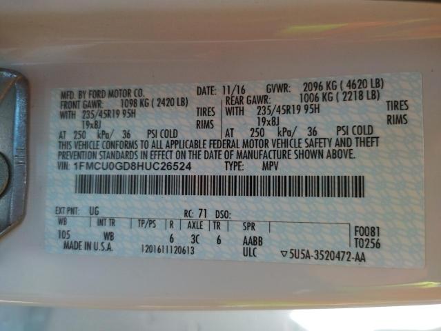 Photo 10 from auction – 2017 FORD ESCAPE SE with VIN 1FMCU0GD8HUC26524