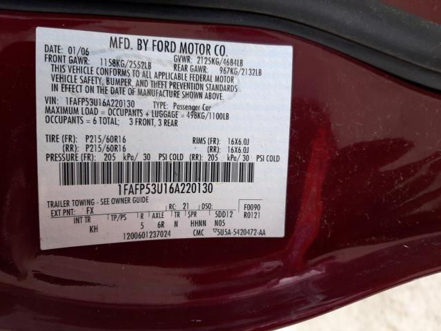 Photo 10 from auction – 2006 FORD TAURUS SE with VIN 1FAFP53U16A220130