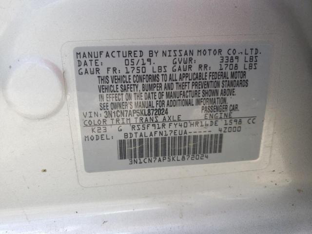 Photo 10 from auction – 2019 NISSAN VERSA S with VIN 3N1CN7AP5KL872024