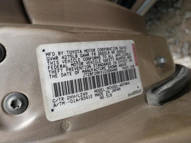 Photo 10 from auction – 2001 TOYOTA CAMRY LE with VIN JT2BF28KX10326486