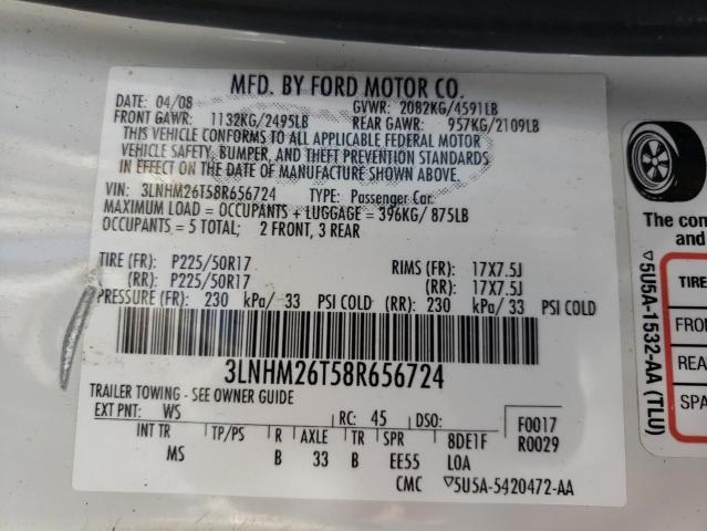 Photo 10 from auction – 2008 LINCOLN MKZ with VIN 3LNHM26T58R656724