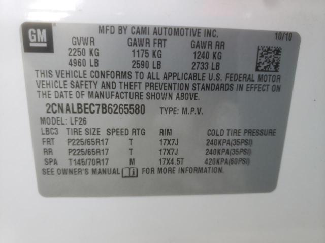 Photo 10 from auction – 2011 CHEVROLET EQUINOX LS with VIN 2CNALBEC7B6265580