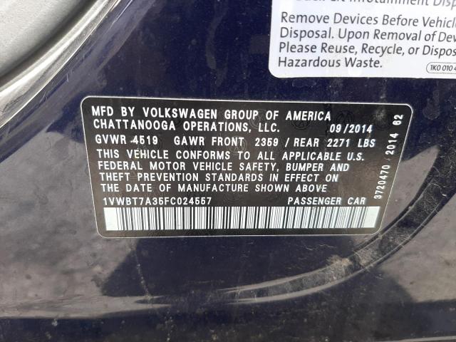 Photo 10 from auction – 2015 VOLKSWAGEN PASSAT SE with VIN 1VWBT7A35FC024557