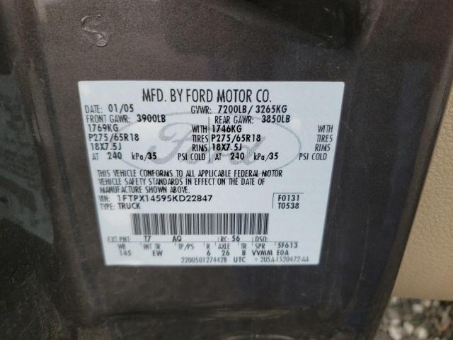 Photo 10 from auction – 2005 FORD F150 with VIN 1FTPX14595KD22847