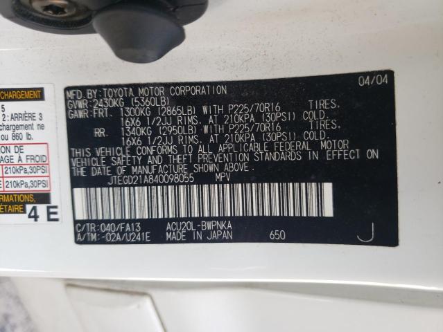 Photo 10 from auction – 2004 TOYOTA HIGHLANDER with VIN JTEGD21A840098055