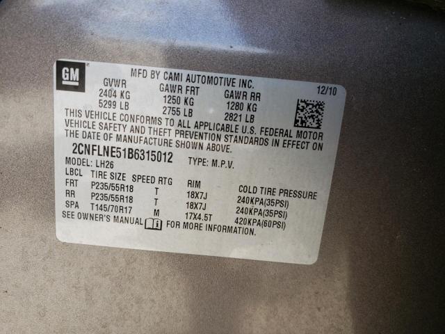 Photo 10 from auction – 2011 CHEVROLET EQUINOX LT with VIN 2CNFLNE51B6315012