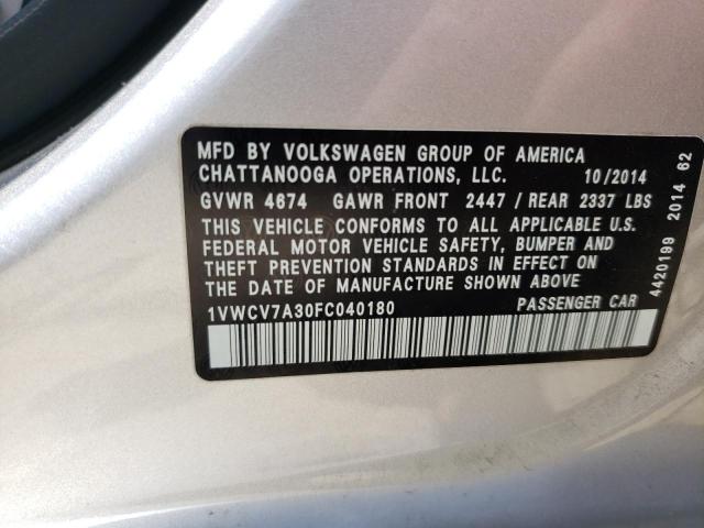Photo 10 from auction – 2015 VOLKSWAGEN PASSAT SEL with VIN 1VWCV7A30FC040180
