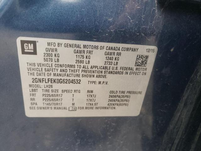 Photo 10 from auction – 2016 CHEVROLET EQUINOX LT with VIN 2GNFLFEK0G6204532