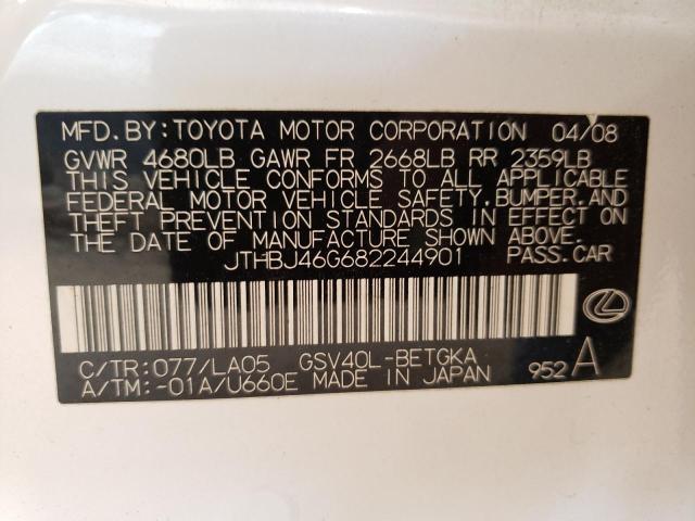 Photo 10 from auction – 2008 LEXUS ES 350 with VIN JTHBJ46G682244901