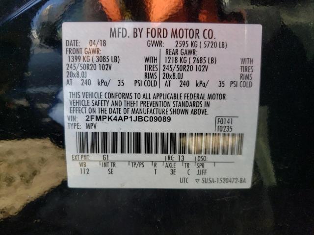 Photo 10 from auction – 2018 FORD EDGE SPORT with VIN 2FMPK4AP1JBC09089
