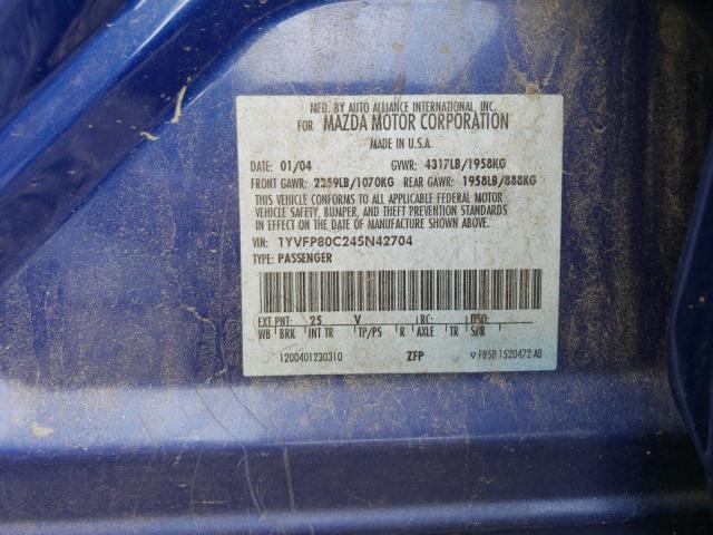 Photo 10 from auction – 2004 MAZDA 6 I with VIN 1YVFP80C245N42704