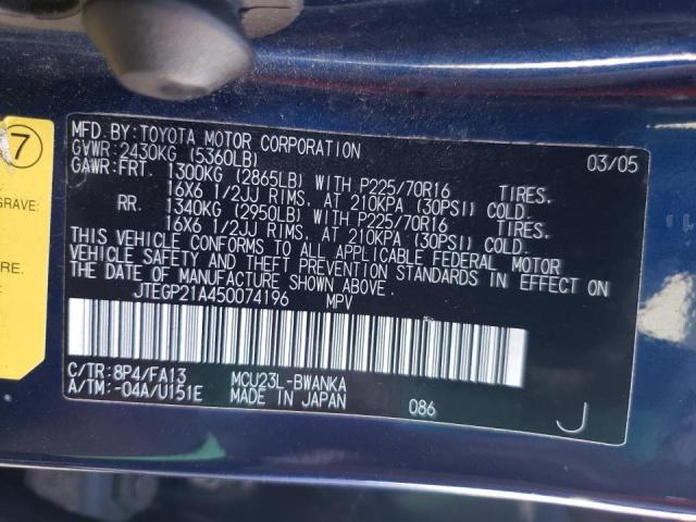 Photo 10 from auction – 2005 TOYOTA HIGHLANDER with VIN JTEGP21A450074196