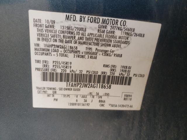 Photo 10 from auction – 2010 FORD TAURUS LIM with VIN 1FAHP2JW2AG118658