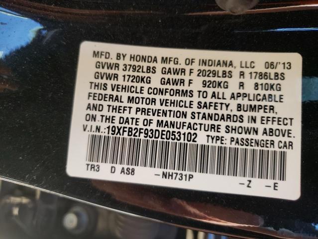 Photo 10 from auction – 2013 HONDA CIVIC EXL with VIN 19XFB2F93DE053102