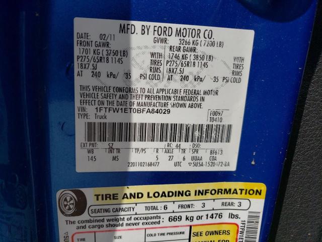 Photo 10 from auction – 2011 FORD F150 SUPER with VIN 1FTFW1ET0BFA84029