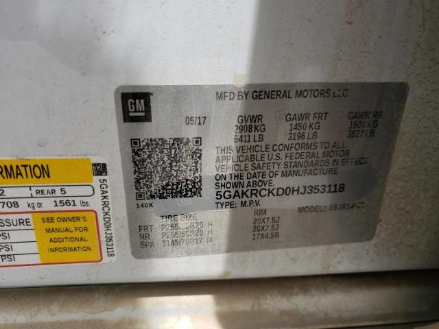 Photo 10 from auction – 2017 BUICK ENCLAVE with VIN 5GAKRCKD0HJ353118