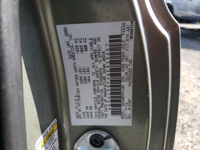 Photo 10 from auction – 2008 MITSUBISHI ECLIPSE SP with VIN 4A3AL25F48E039867