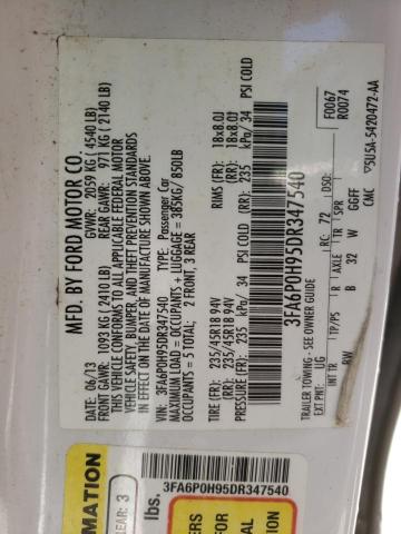 Photo 10 from auction – 2013 FORD FUSION SE with VIN 3FA6P0H95DR347540