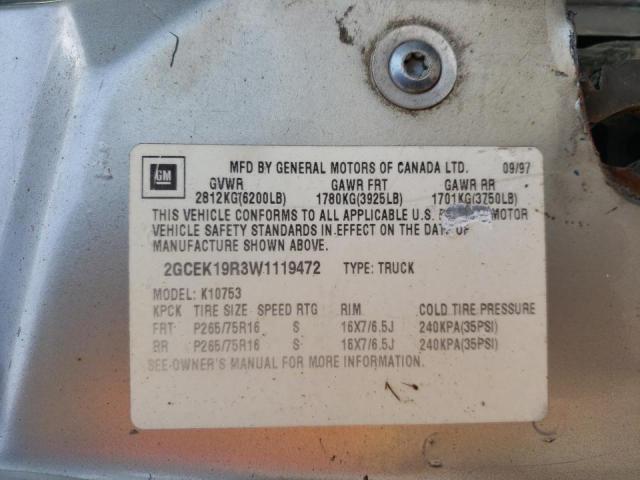 Photo 10 from auction – 1998 CHEVROLET 1500 with VIN 2GCEK19R3W1119472