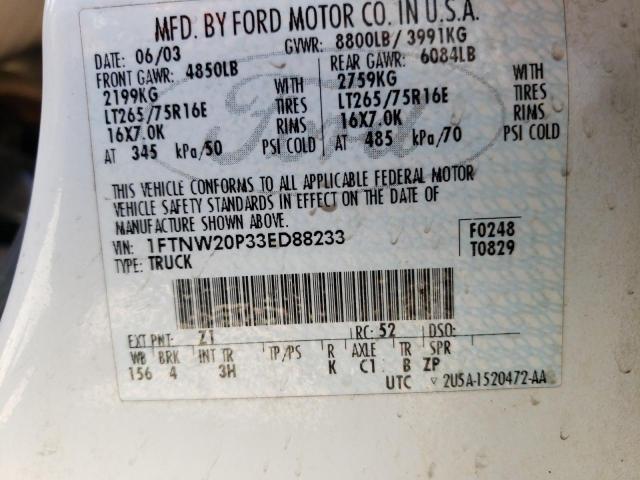 Photo 10 from auction – 2003 FORD F250 SUPER with VIN 1FTNW20P33ED88233