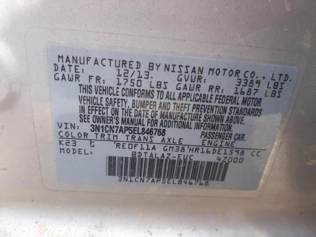 Photo 10 from auction – 2014 NISSAN VERSA S with VIN 3N1CN7AP5EL846768