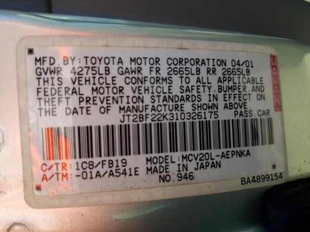 Photo 10 from auction – 2001 TOYOTA CAMRY CE with VIN JT2BF22K310326175