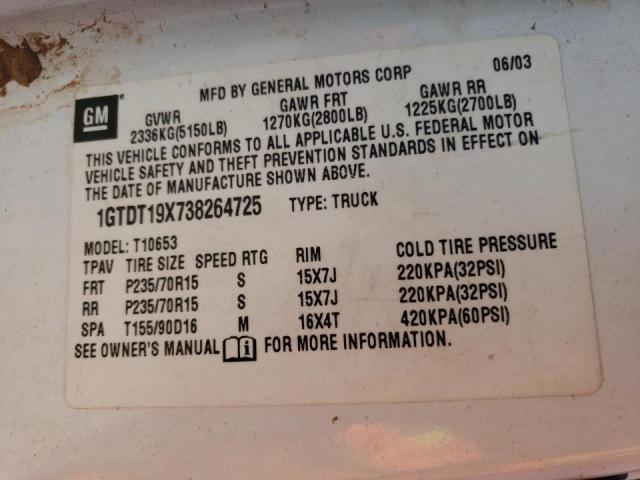 Photo 10 from auction – 2003 GMC SONOMA with VIN 1GTDT19X738264725