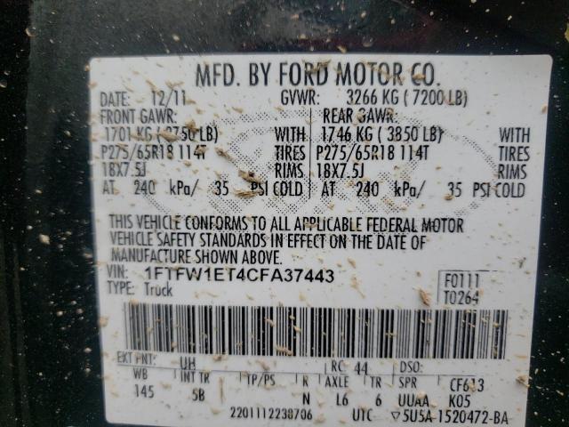 Photo 10 from auction – 2012 FORD F150 SUPER with VIN 1FTFW1ET4CFA37443