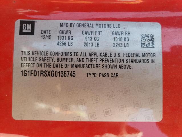 Photo 10 from auction – 2016 CHEVROLET CAMARO LT with VIN 1G1FD1RSXG0136745
