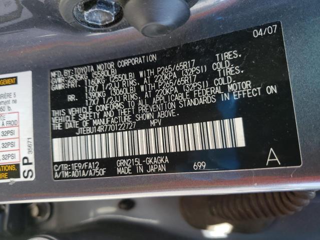 Photo 10 from auction – 2007 TOYOTA 4RUNNER SR with VIN JTEBU14R770122727