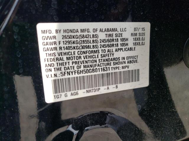 Photo 10 from auction – 2016 HONDA PILOT EXL with VIN 5FNYF6H50GB011631