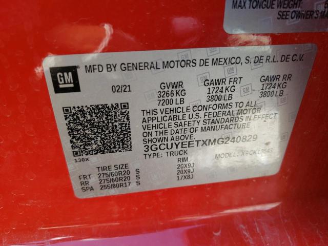 Photo 10 from auction – 2021 CHEVROLET SILVERADO with VIN 3GCUYEETXMG240829