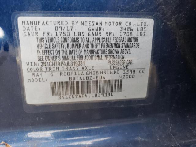 Photo 10 from auction – 2018 NISSAN VERSA S with VIN 3N1CN7AP4JL819331