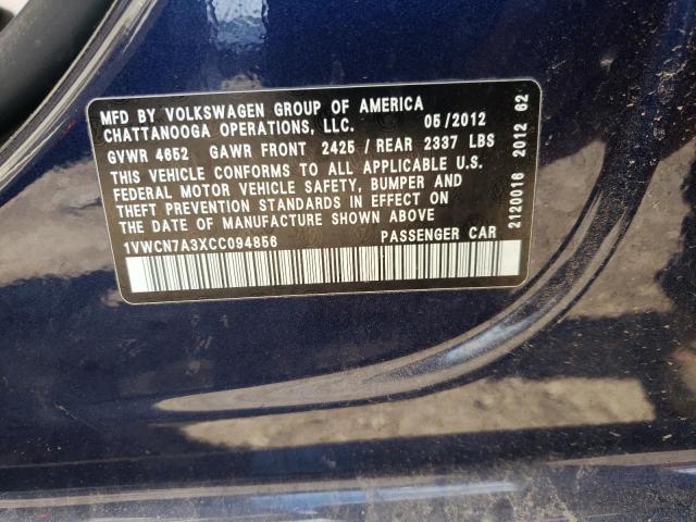 Photo 10 from auction – 2012 VOLKSWAGEN PASSAT SEL with VIN 1VWCN7A3XCC094856