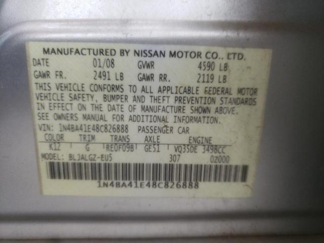 Photo 10 from auction – 2008 NISSAN MAXIMA SE with VIN 1N4BA41E48C826888