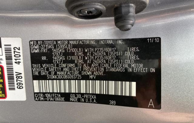 Photo 10 from auction – 2011 TOYOTA SIENNA LE with VIN 5TDKK3DC0BS093725