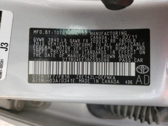 Photo 10 from auction – 2011 TOYOTA COROLLA BA with VIN 2T1BU4EE3BC595086