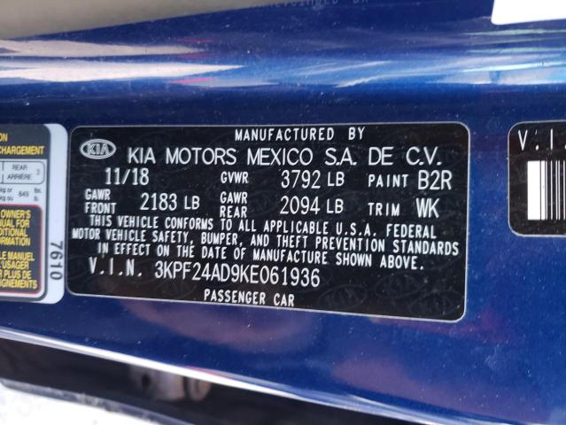 Photo 10 from auction – 2019 KIA FORTE FE with VIN 3KPF24AD9KE061936