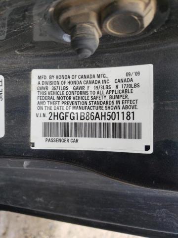 Photo 10 from auction – 2010 HONDA CIVIC EX with VIN 2HGFG1B86AH501181