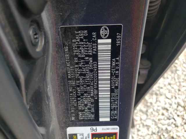 Photo 10 from auction – 2012 TOYOTA CAMRY BASE with VIN 4T1BF1FK2CU024993