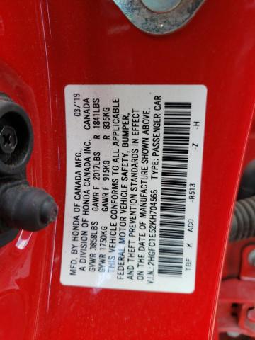 Photo 10 from auction – 2019 HONDA CIVIC SI with VIN 2HGFC1E52KH704566