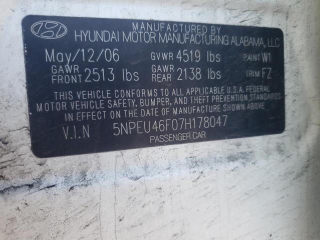 Photo 10 from auction – 2007 HYUNDAI SONATA with VIN 5NPEU46F07H178047