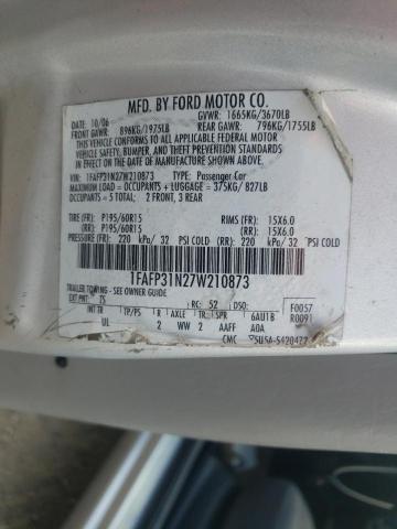 Photo 10 from auction – 2007 FORD FOCUS ZX3 with VIN 1FAFP31N27W210873