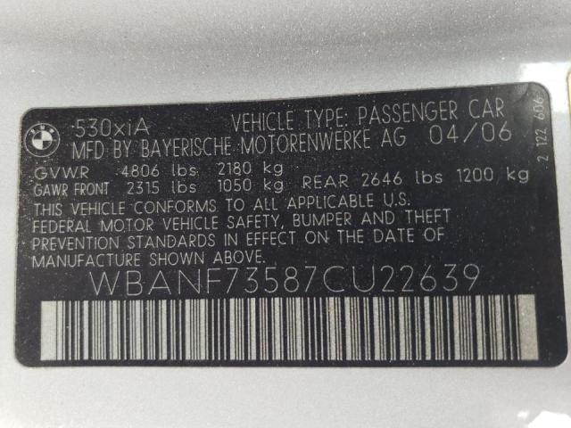 Photo 10 from auction – 2007 BMW 530 XI with VIN WBANF73587CU22639