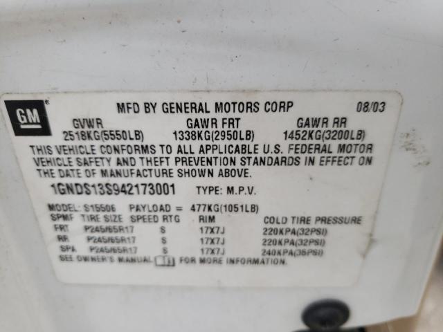 Photo 10 from auction – 2004 CHEVROLET TRAILBLAZE with VIN 1GNDS13S942173001