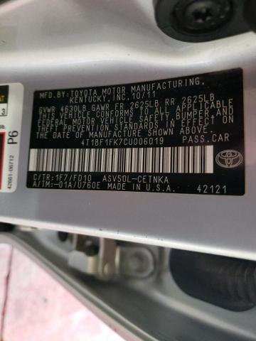 Photo 10 from auction – 2012 TOYOTA CAMRY BASE with VIN 4T1BF1FK7CU006019
