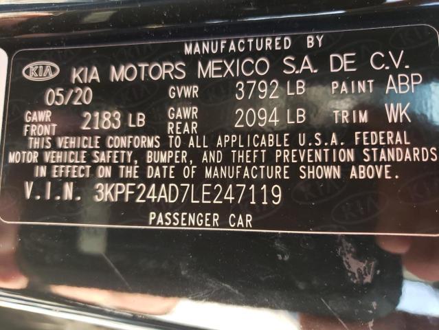 Photo 10 from auction – 2020 KIA FORTE FE with VIN 3KPF24AD7LE247119