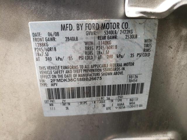 Photo 10 from auction – 2008 FORD EDGE SEL with VIN 2FMDK38C18BB26675